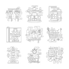 Fitness vector icons set flat line style