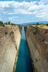 Fototapeta na wymiar Corinth canal that connects the Gulf of Corinth with the Saronic Gulf in the Aegean Sea, Greece