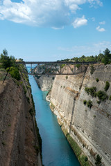 Fototapeta na wymiar Corinth canal that connects the Gulf of Corinth with the Saronic Gulf in the Aegean Sea, Greece