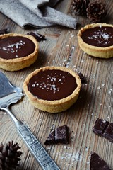 Caramel and Chocolate Tarts with salt