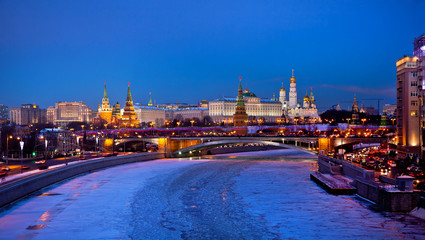 Moscow Kremlin at night in Moscow, Russia