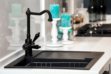 Modern black kitchen sink and faucet
