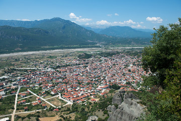 View of Kalabaka city from the Meteora mountains, Greece