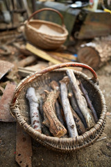 Basket with firewood in the countryside