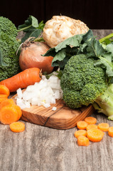 Fresh vegetables wooden cutting boards