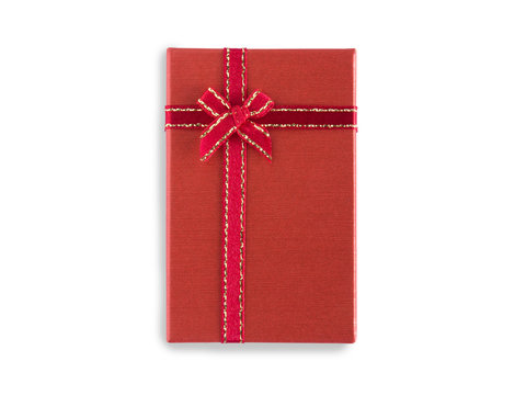 Red gift box with ribbin isolated on white background