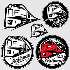 set of emblems in retro style with locomotives and railroad © 111chemodan111