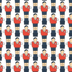 Table football sketch. Seamless pattern with hand-drawn cartoon icon - old-fashioned foosball player. Vector illustration - swatch inside