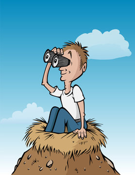 cartoon vector illustration of a birdwatcher nest