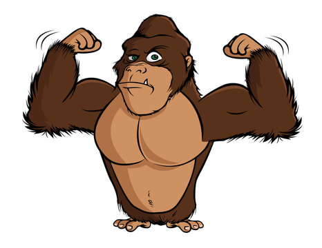 cartoon vector illustration of a gorilla flexing Stock Vector | Adobe Stock