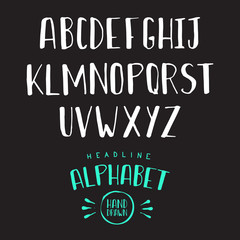 Hand drawn headline alphabet. Modern Vector brushed lettering typographic font.