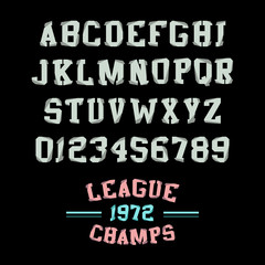 Vector Slab serif headline alphabet. Modern folded college sports lettering typographic font.