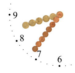 Clock made of money coins