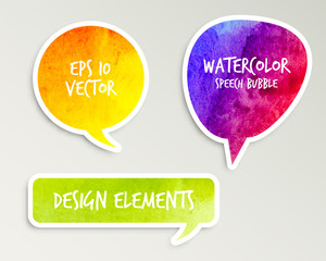 Watercolor Speech bubble set. Vector design.