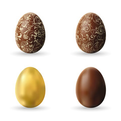 Easter decorated chocolate and golden eggs, vector design elements