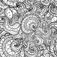 Vector doodle seamless pattern. Coloring book for adult and children.Coloring page. Outline abstract wavy drawing.