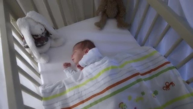Newborn baby sleeping in his crib