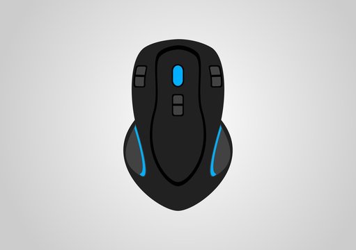 Gaming mouse black and blue, flat design