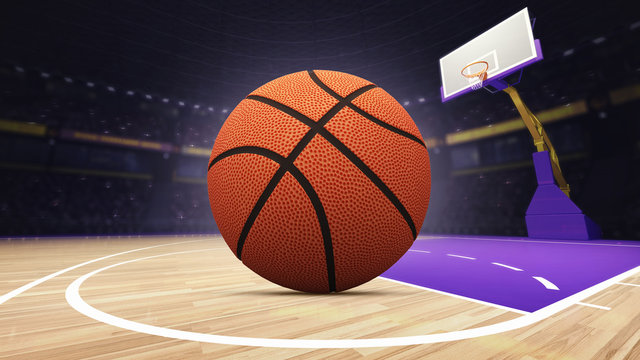 basket ball on basketball court at arena