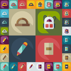 Flat concept, set modern design with shadow backpack