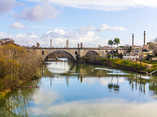 Fototapeta premium old bridge spans river tiber