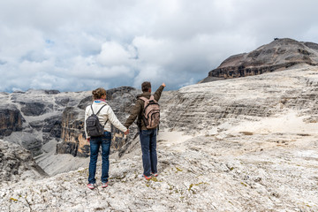 Hiker Couple  in Dolomites of Italy