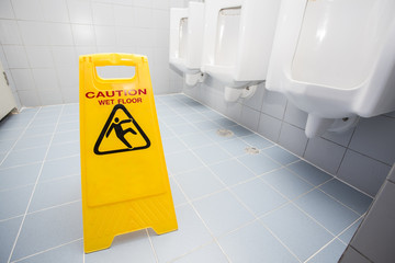 cleaning progress caution sign in toilet