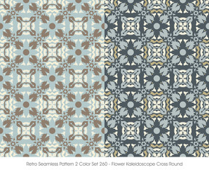 Retro Seamless Pattern 2 Color Set_260 Flower Kaleidoscope Cross Round
