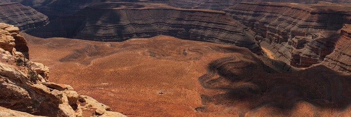 Amazing panorama of a canyon landscape and a Colorado river at Canyonlands National Park