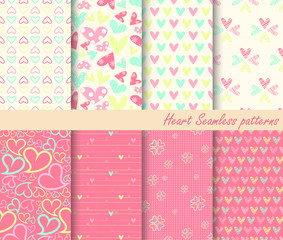 Heart Retro different vector seamless patterns . Endless texture can be used for wallpaper, pattern fills, web page background,surface textures