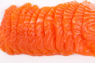 Sliced raw fatty salmon