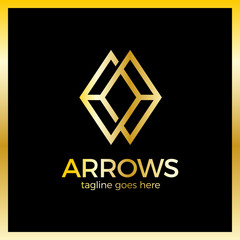 Arrow Rhomb Line Logo. Infinity cube. Royal, luxury, metal gold