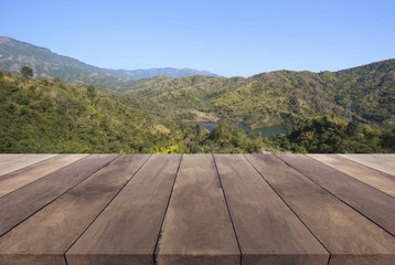 wooden plank and beautiful landscape background