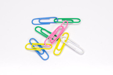 Paper clips on white background.