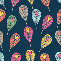 Seamless love feathers pattern in vector.