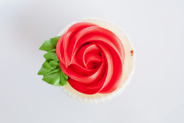 red rose cupcake isolated on white background