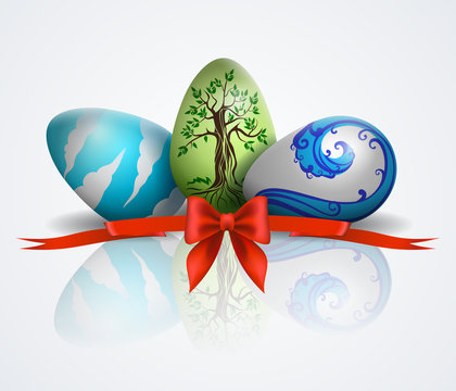 Illustration with painted easter eggs