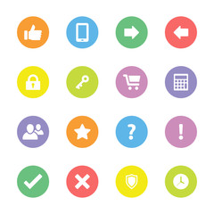 Colorful simple flat icon set 2 on circle - for web design, user interface (ui), infographic and mobile application