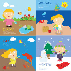 Obraz premium A girl playing in all four seasons 