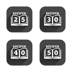 Cookbook icons. Fifty recipes book sign.