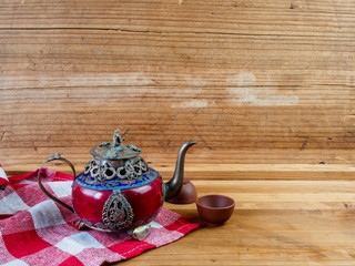 Vintage Chinese teapot made of old jade and Tibet silver with mo