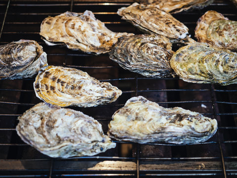 Oysters grill Fresh seafood Market