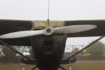 A black and white photo of an old plane