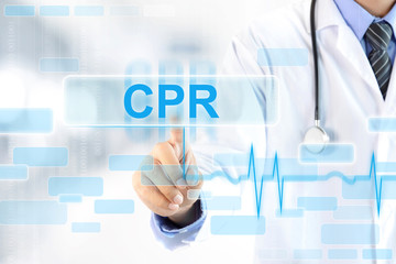 Fototapeta na wymiar Doctor hand touching CPR sign on virtual screen