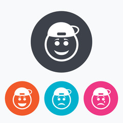 Rapper smile face icons. Happy, sad, cry.
