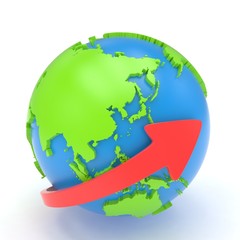 Arrow and Earth globe. 3d render
