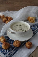 cheese soup with profiteroles
