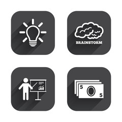 Presentation billboard, brainstorm. Cash money.