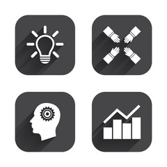 Lamp idea. Graph chart diagram. Head with gear.