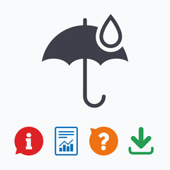 Umbrella sign icon. Water drop symbol.